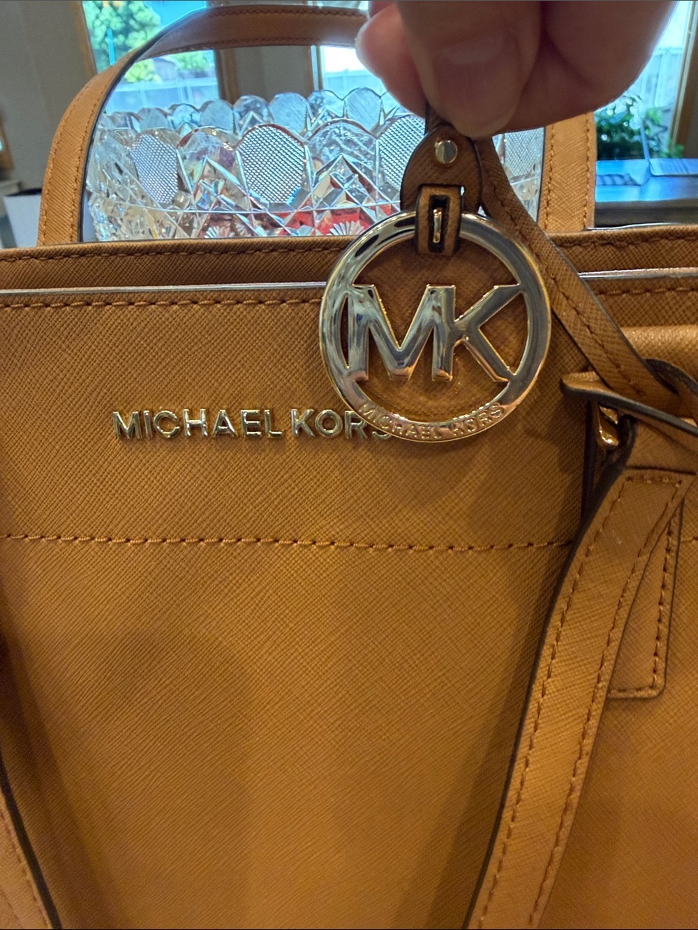 Michael Kors Tan Saffiano Leather Structured Tote with MK Charm - Picture 3 of 15